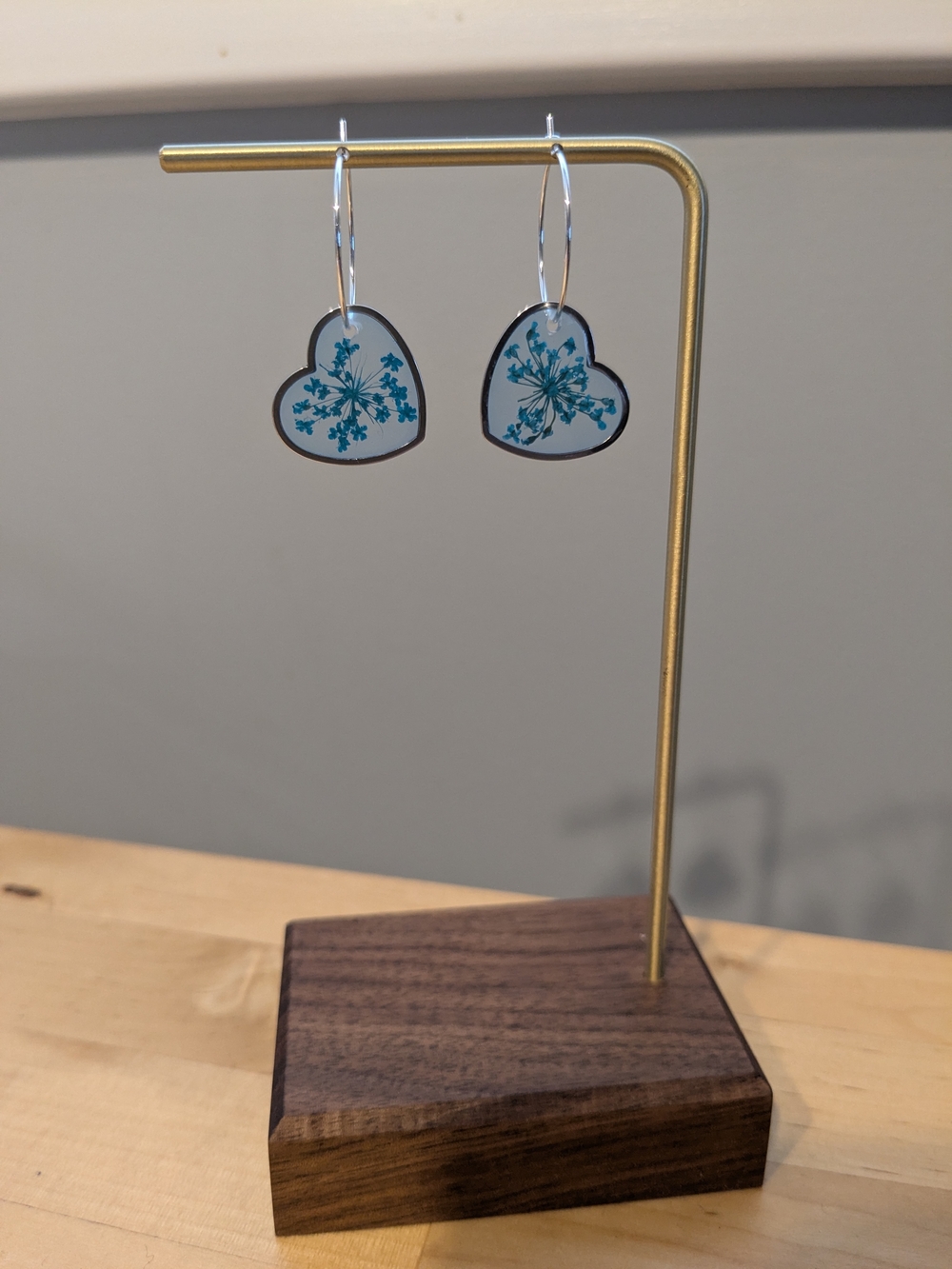 Blue Heart Floral Drop Earrings - Women's Jewelry